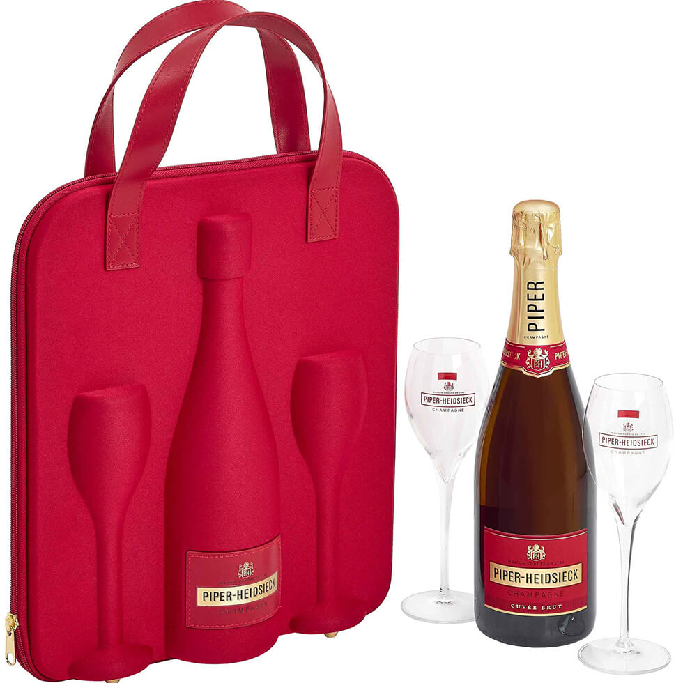 "Champagne Cuvée Brut Box Travel Flute Gift Set 1 bottiglia (75 cl) + 2 bicchieri" -  Piper Heidsieck (Astucciato)